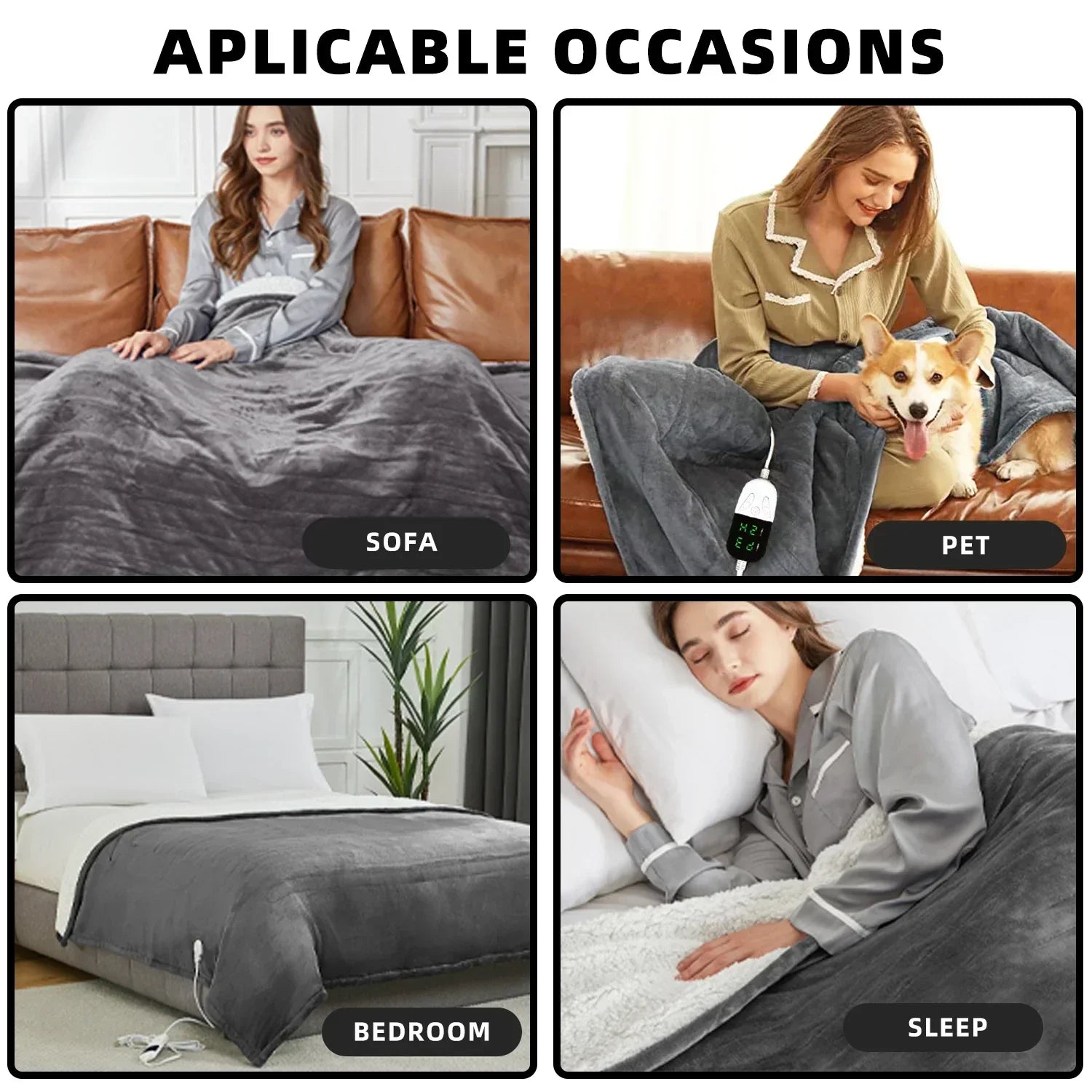 Soft Heated Electric Blanket with 6 Heating Levels & 4-Hour Auto-Off