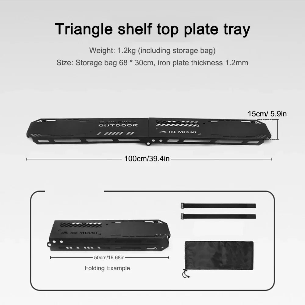 Foldable Camping Tripod Top Plate Rack Black