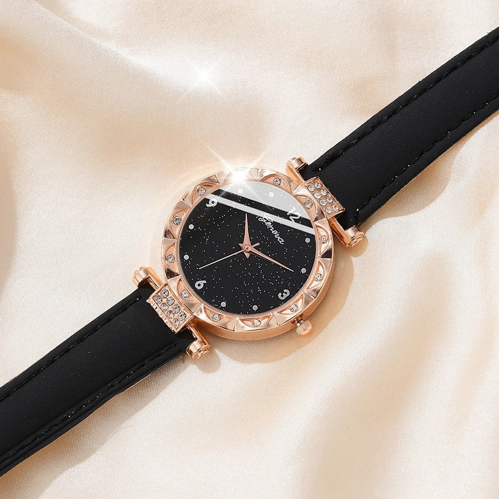 Luxury Womens Rhinestone Quartz Watch Set (5-Piece)