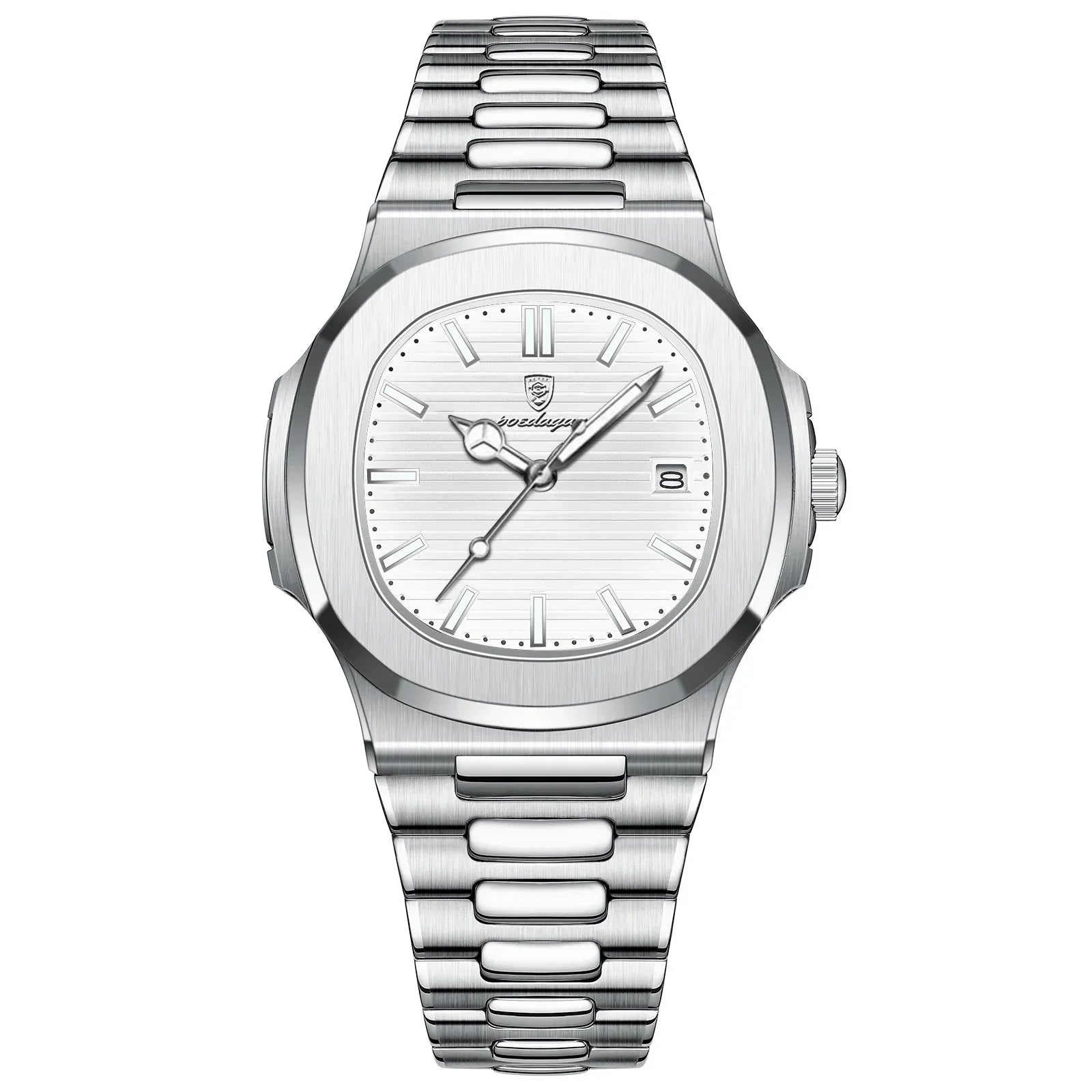 Watch for Men Stainless Steel Square Waterproof Quartz (White)