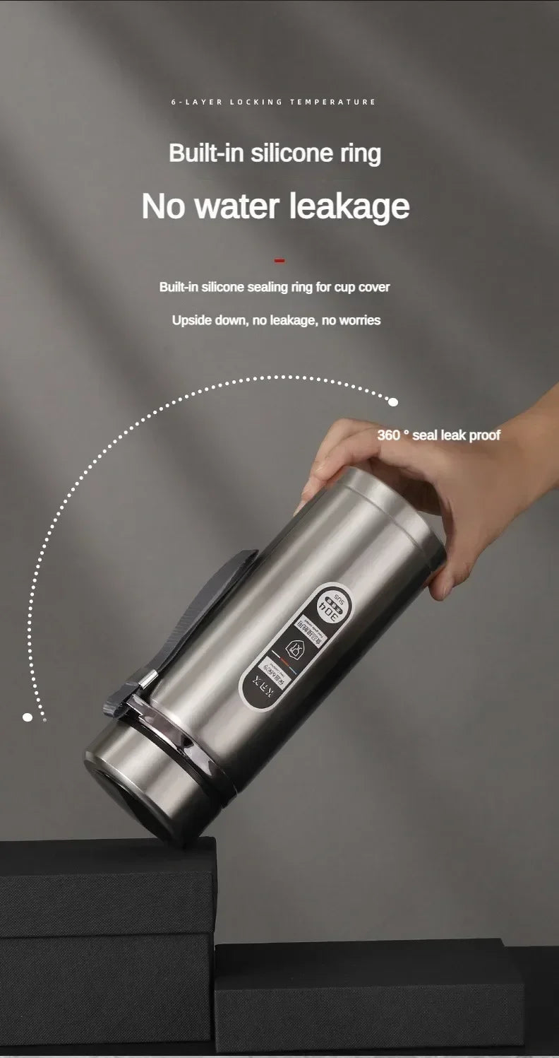 Thermos Bottle with LED Temperature Display Silver