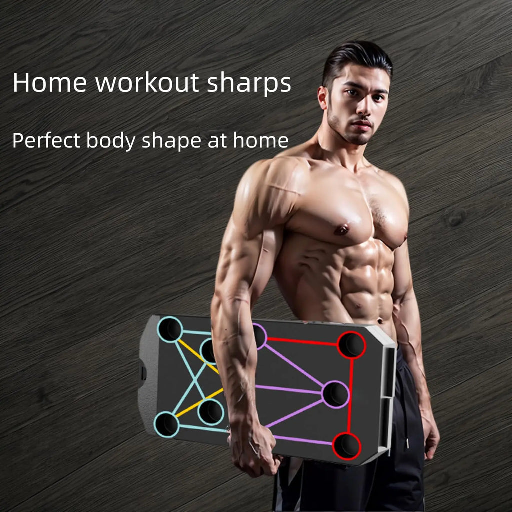 Folding Push-Up Board with Resistance Bands Black