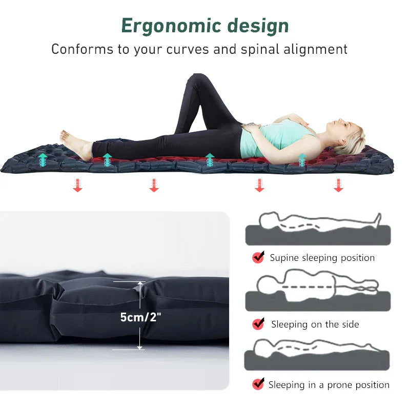 Camping Inflatable Air Mattress with Built-In Pump Blue