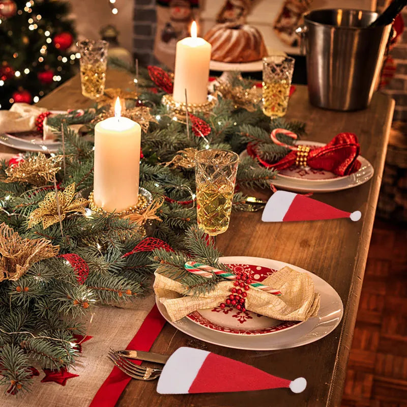 Set of 20 Christmas Hat Cutlery Bags - Festive Tableware Holders for Xmas Home Kitchen Decor