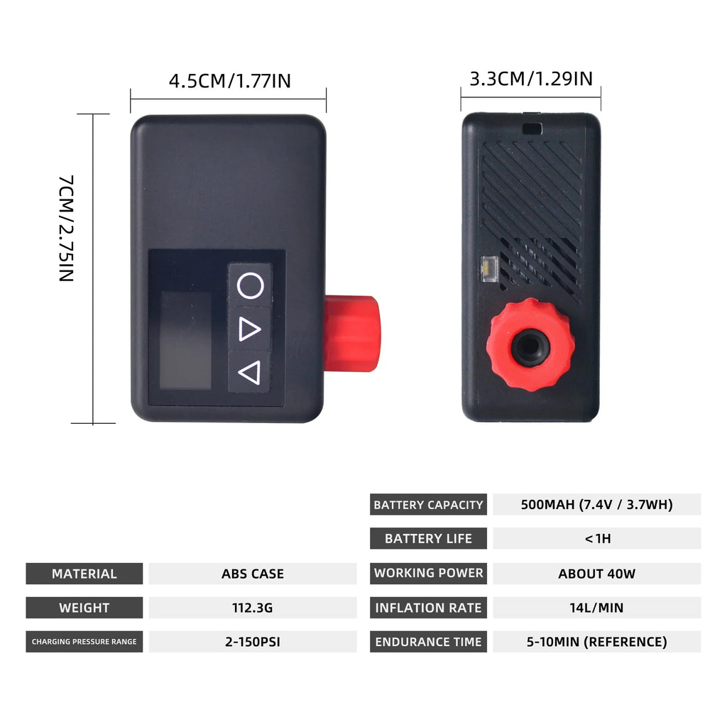 Mini Electric Bike Pump 120 PSI Pocket-Sized Tire Inflator Black