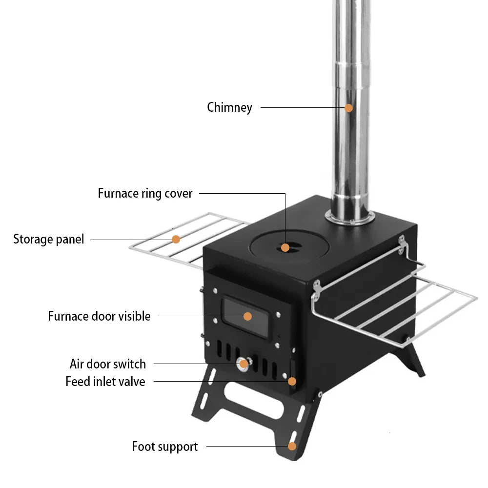 Foldable Stainless Steel Wood Burning Camping Stove with Viewing Window