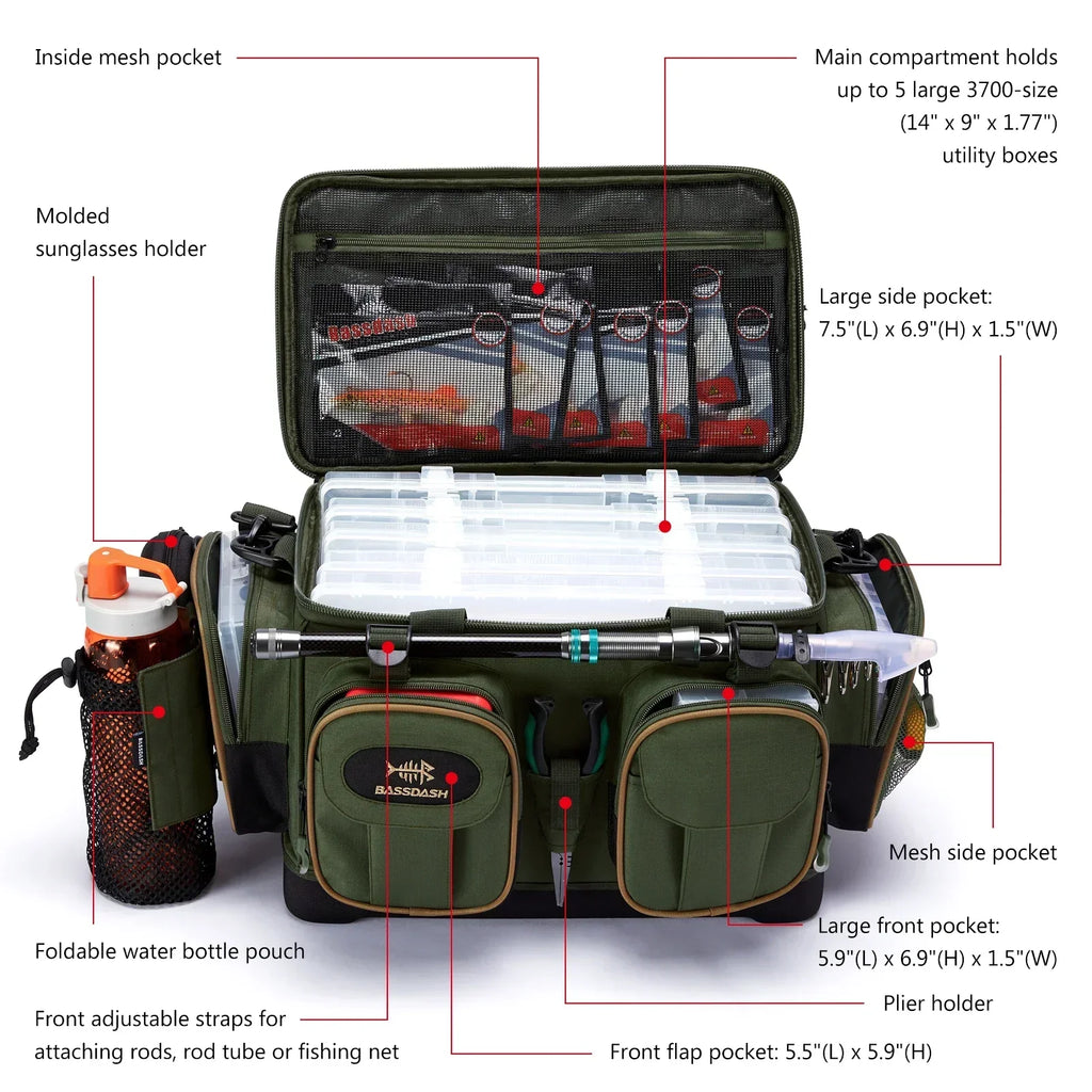 Fishing Tackle Shoulder Bag with Rain Cover Army Green