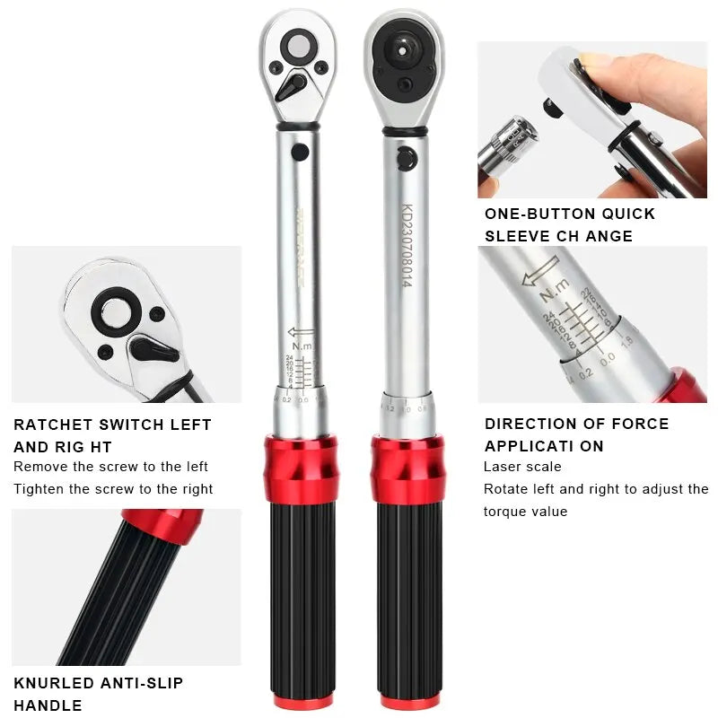15-Piece Bicycle Torque Wrench Set Pro Repair Kit Red