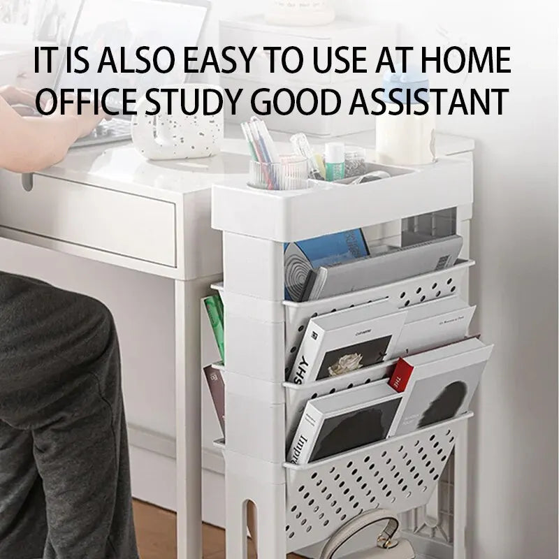 Movable Floor-Mounted Bookshelf with Wheels