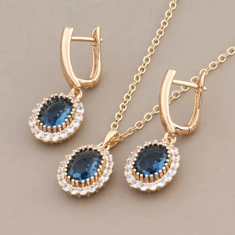 Natural Zircon Necklace and Earrings Jewelry Set