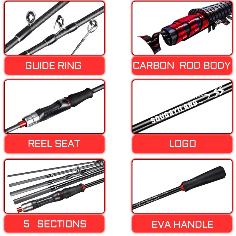 2.1M Carbon Fiber Casting Rod 6-Section Black