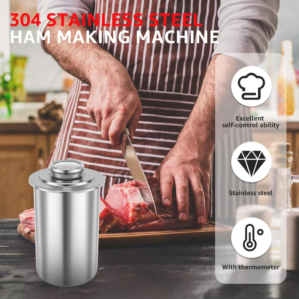 Stainless Steel Ham Maker with Thermometer Deli Meat Press Mold Silver
