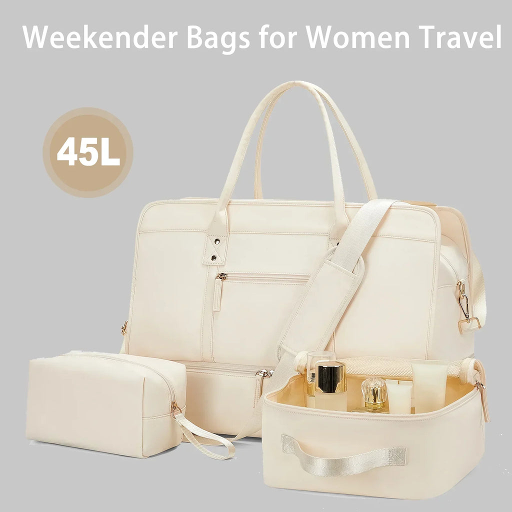 Luggage Travel Bag with Clothes and Toiletry Bag (Beige)