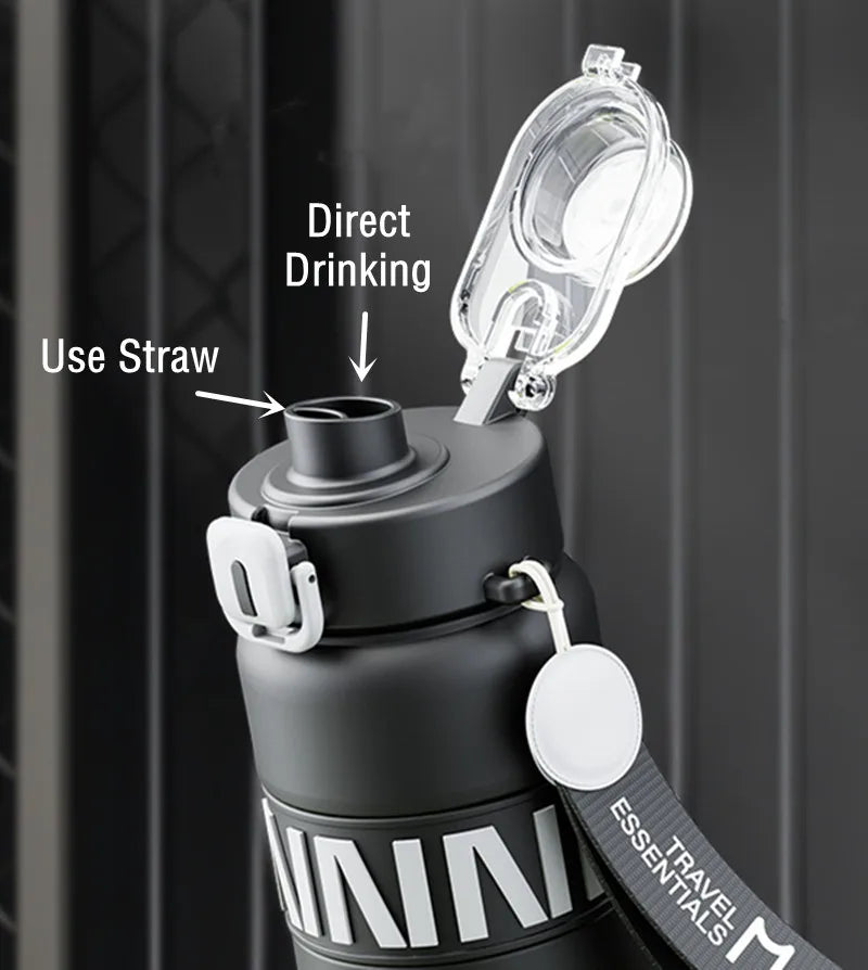 800ML Sports Vacuum Flask with Straw Black