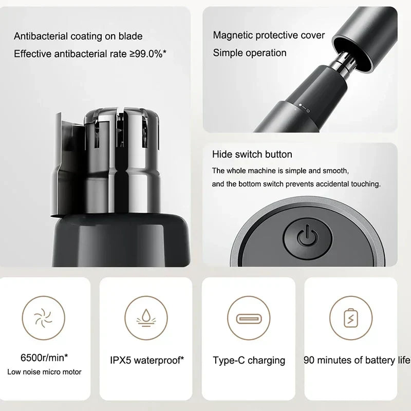 Rechargeable Electric Nose Hair Trimmer Portable Painless Clipper Black