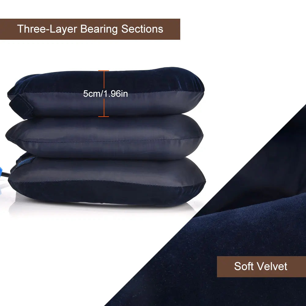Inflatable Cervical Neck Traction Pillow Pain Relief Device Blue