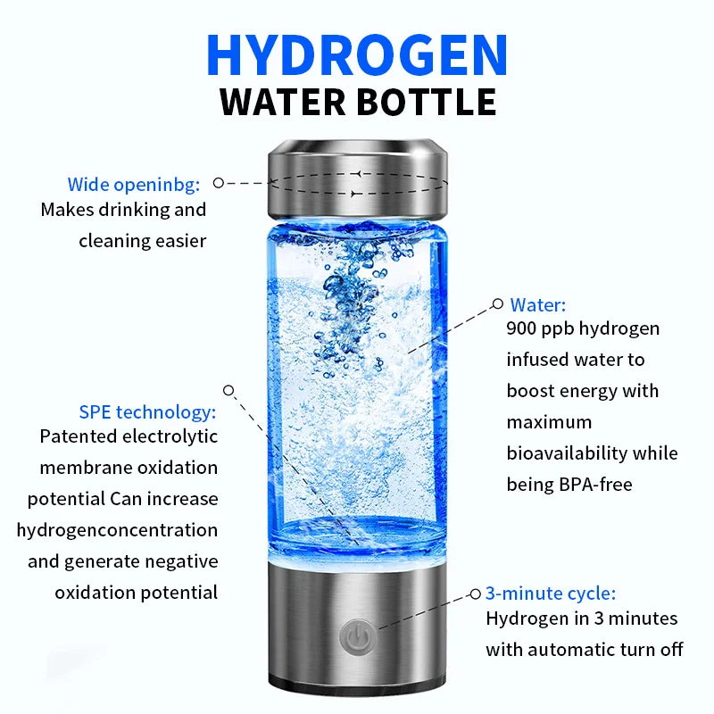 Portable Electric Hydrogen Water Bottle Silver