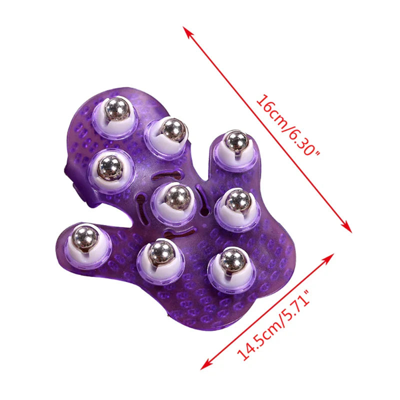 Palm-Shaped Massage Glove 9 Metal 360 Rollers Purple