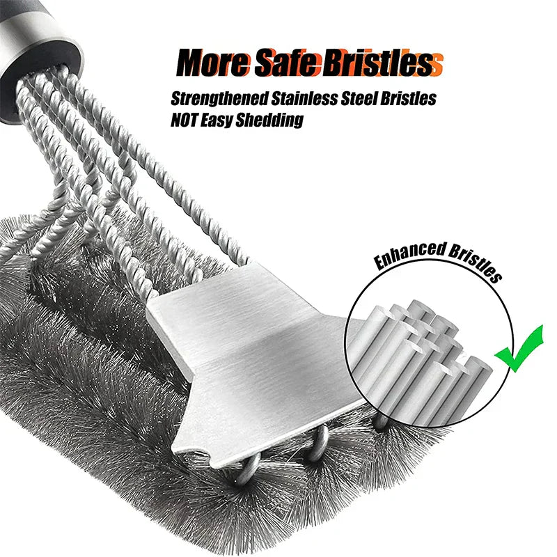Safe Grill Brush and Scraper with Deluxe Handle