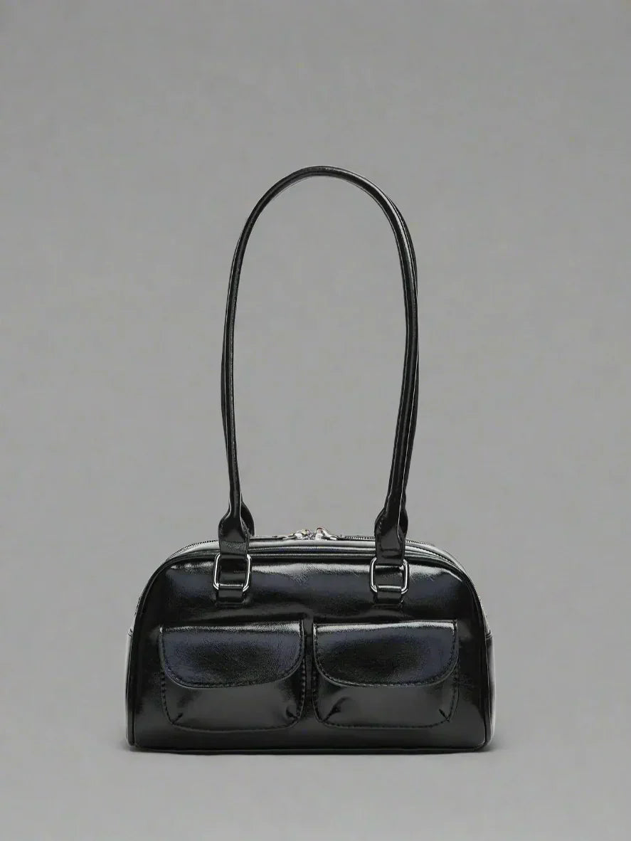 Womens PU Bowling Box Handbag Boston Tote