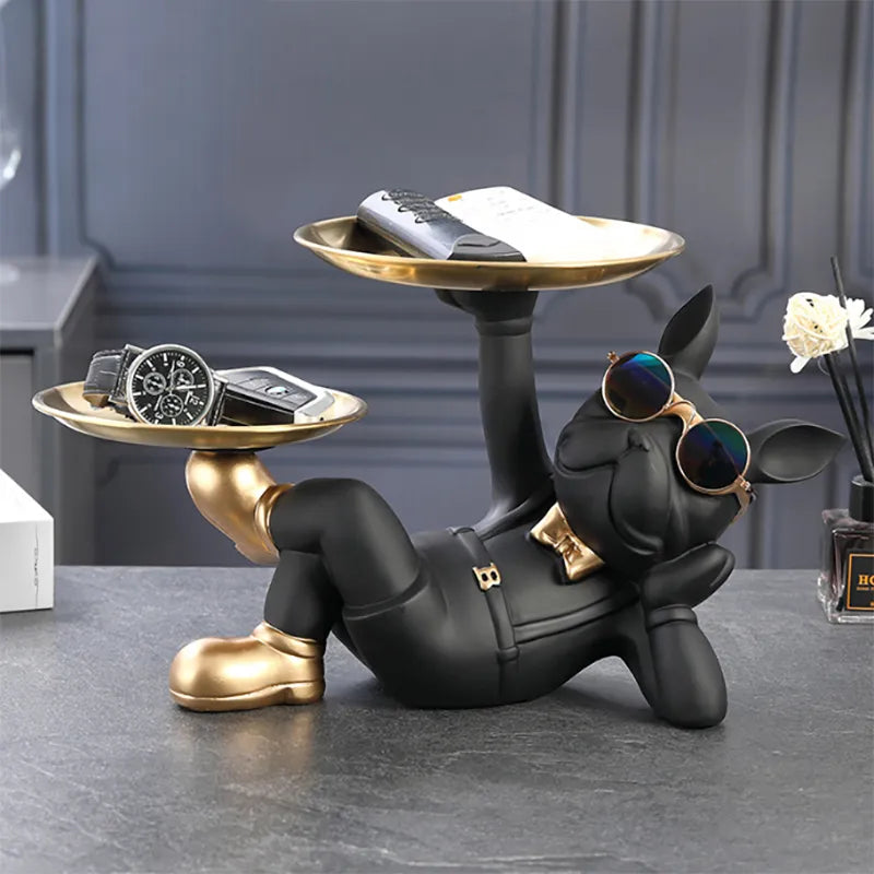 Resin Bulldog Statue - Unique Animal Figurine Sculpture in Black