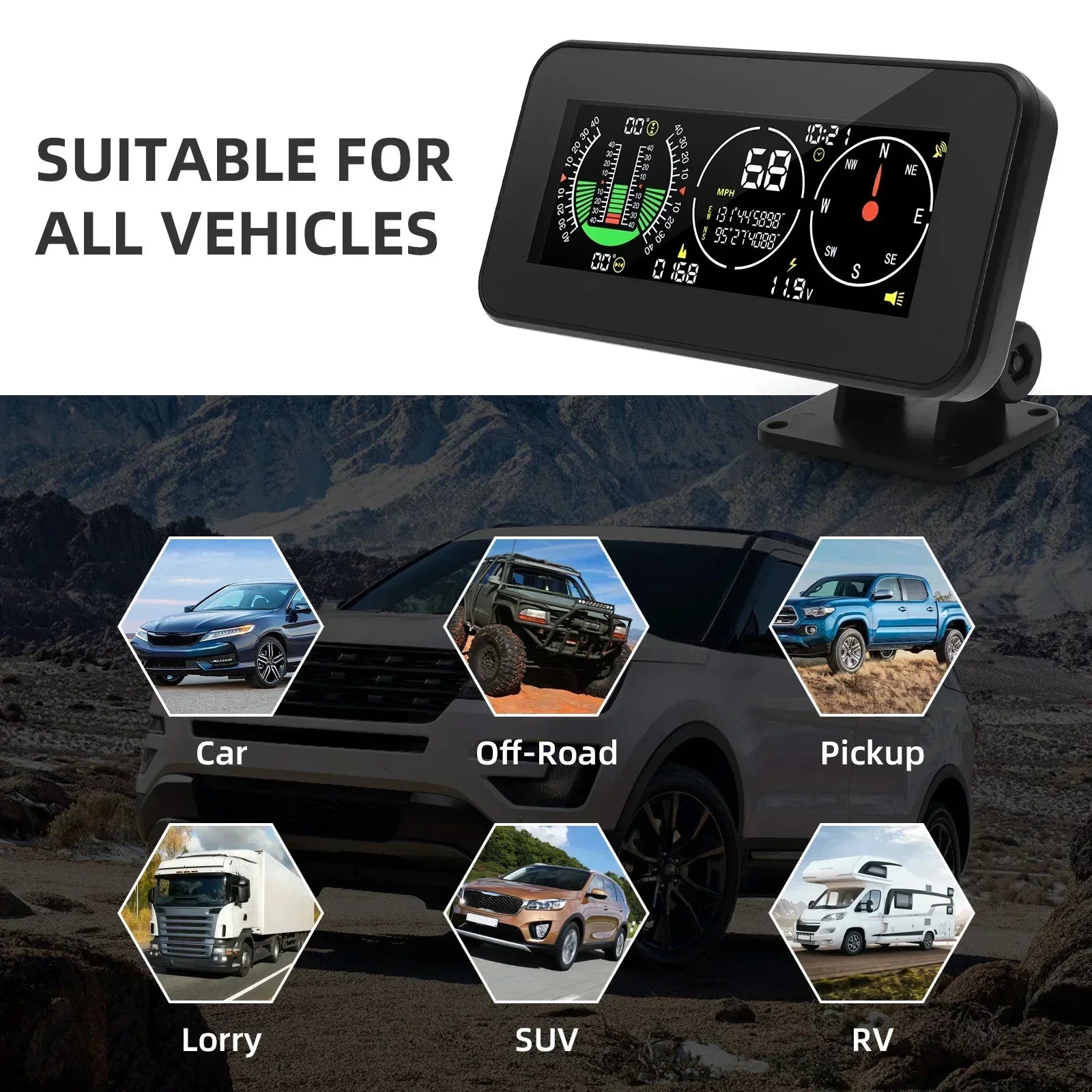 M60 Digital Speed Slope Meter GPS Speedometer & Compass Black