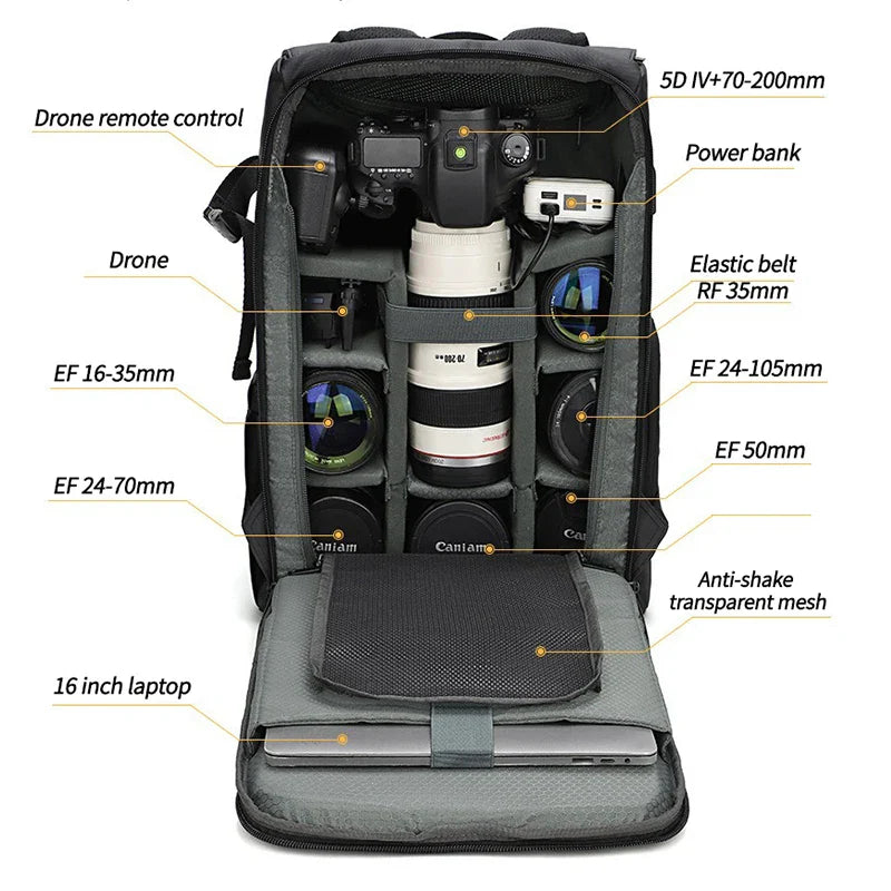 Waterproof Anti-Theft Camera Backpack Black