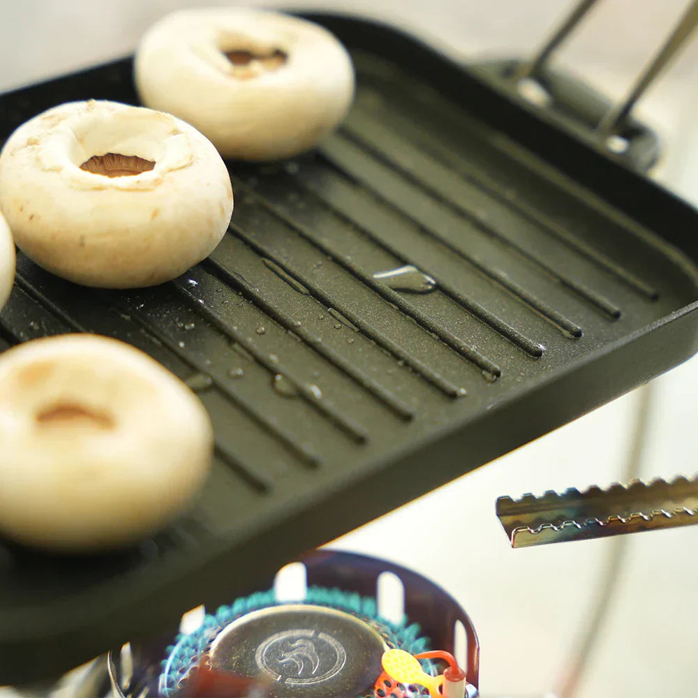 Mini Grill Plate Set – Non-Stick Aluminum Alloy Griddle with Tong Black