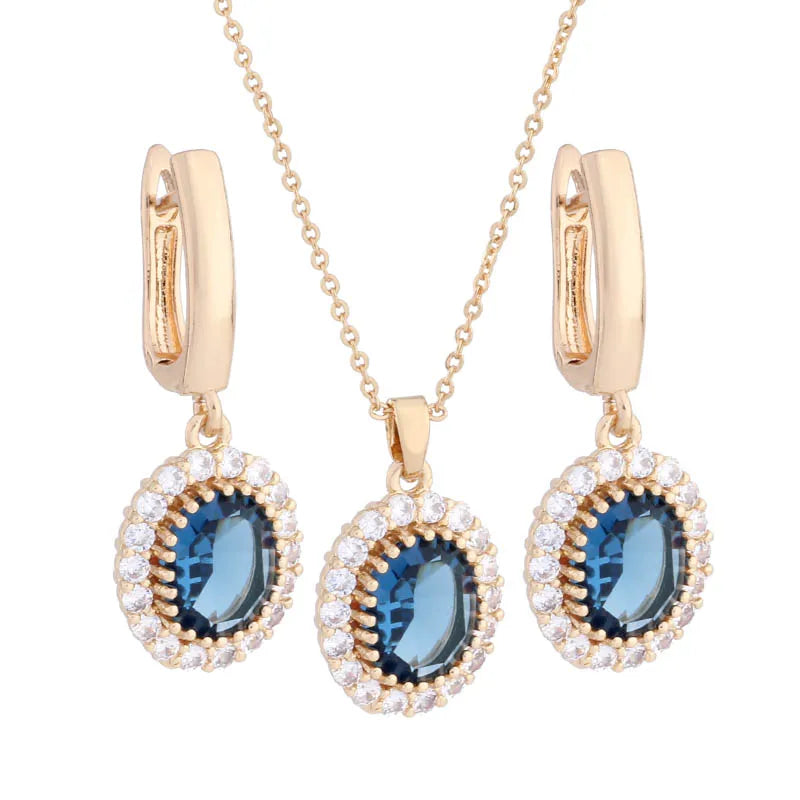 Natural Zircon Necklace and Earrings Jewelry Set