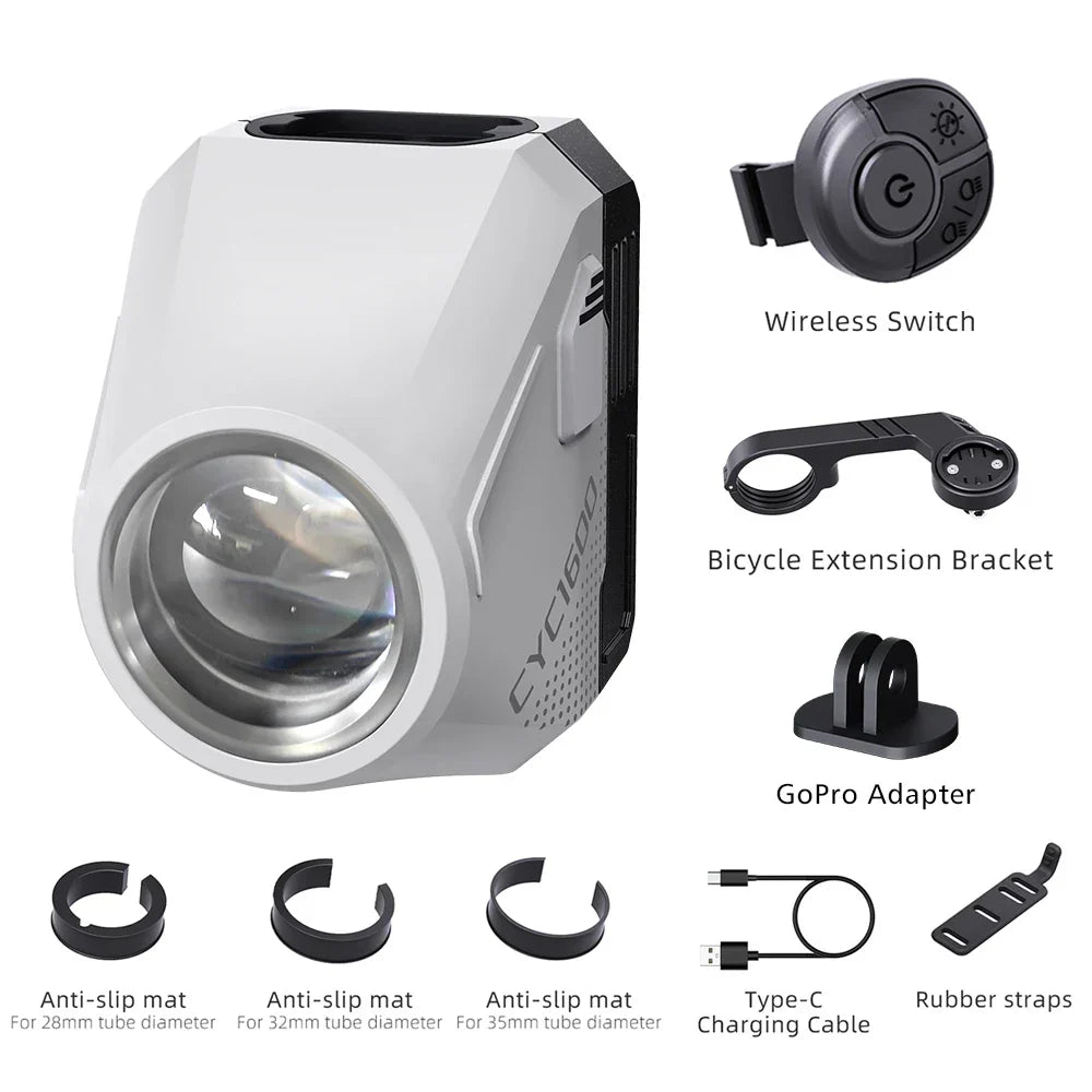 Ultra-Bright 1600 Lumen Bike Headlight Remote White