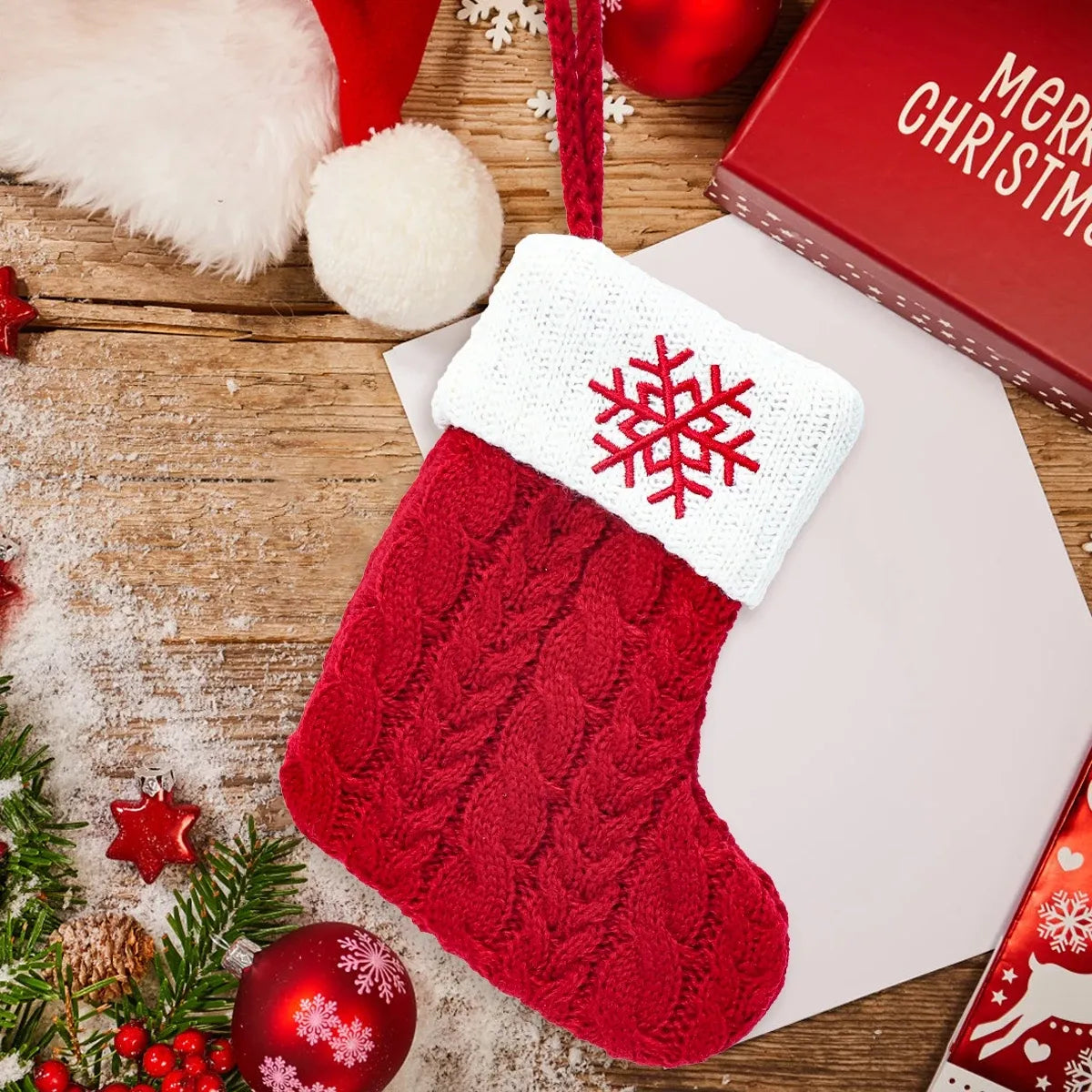 Knitted Snowflake Letter Christmas Stocking
