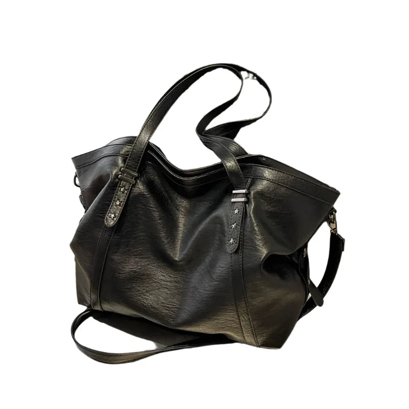 Leather Womens Tote Shoulder Crossbody Bag (Black)
