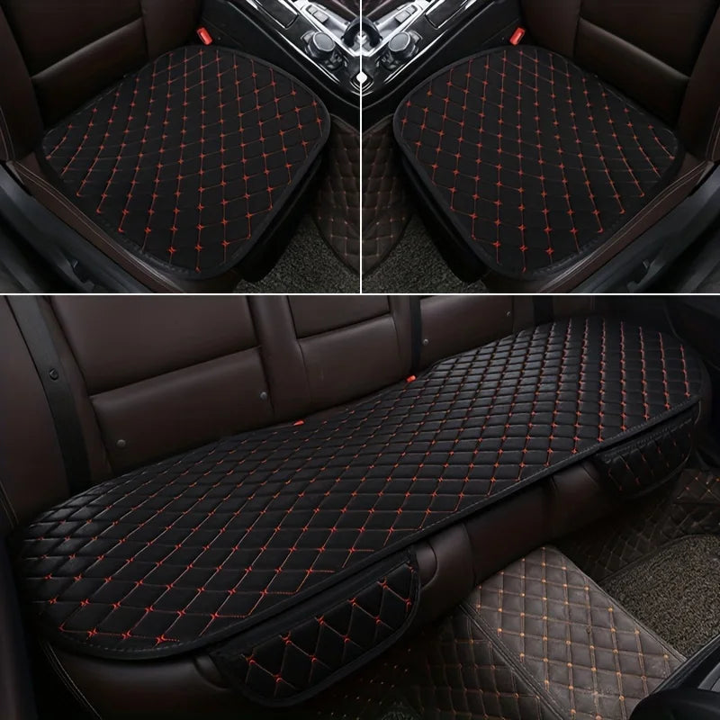 3-Piece Universal Car Seat Covers Breathable Cotton Linen Cushion Set Black