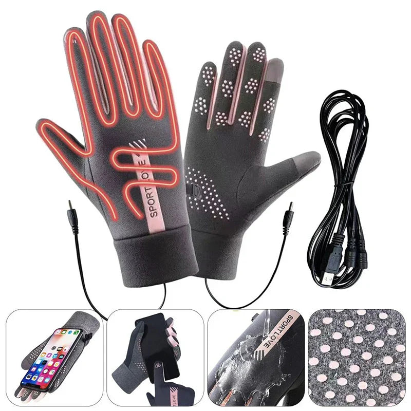 USB Rechargeable Heated Winter Gloves with Touchscreen & Anti-Slip Grip