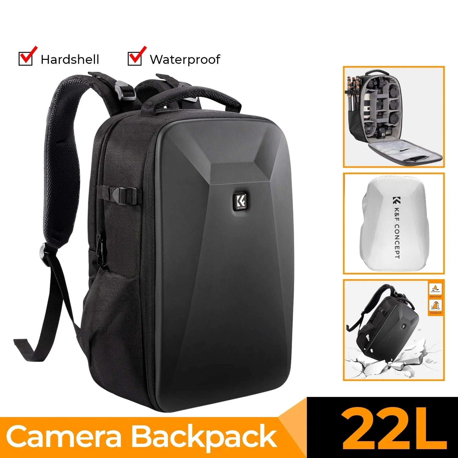 22L Hard Shell Camera Backpack Black