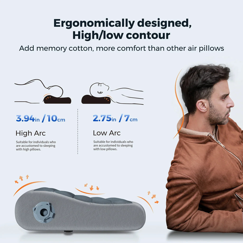 B-Shaped Inflatable Travel Pillow Dual Neck Support Gray