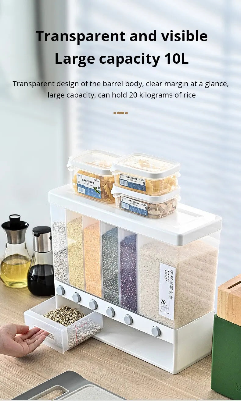 1pc Wall-Mounted Multi-Grid Food Dispenser - Large Capacity Rice Bucket