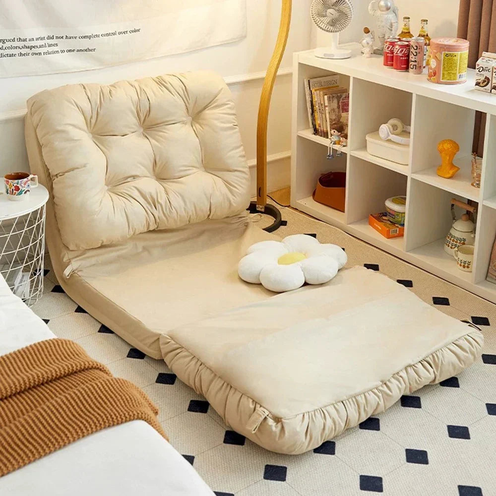Convertible Foldable Lounger Sofa Bed - Beige Water-Resistant Lazy Chair Sleeper