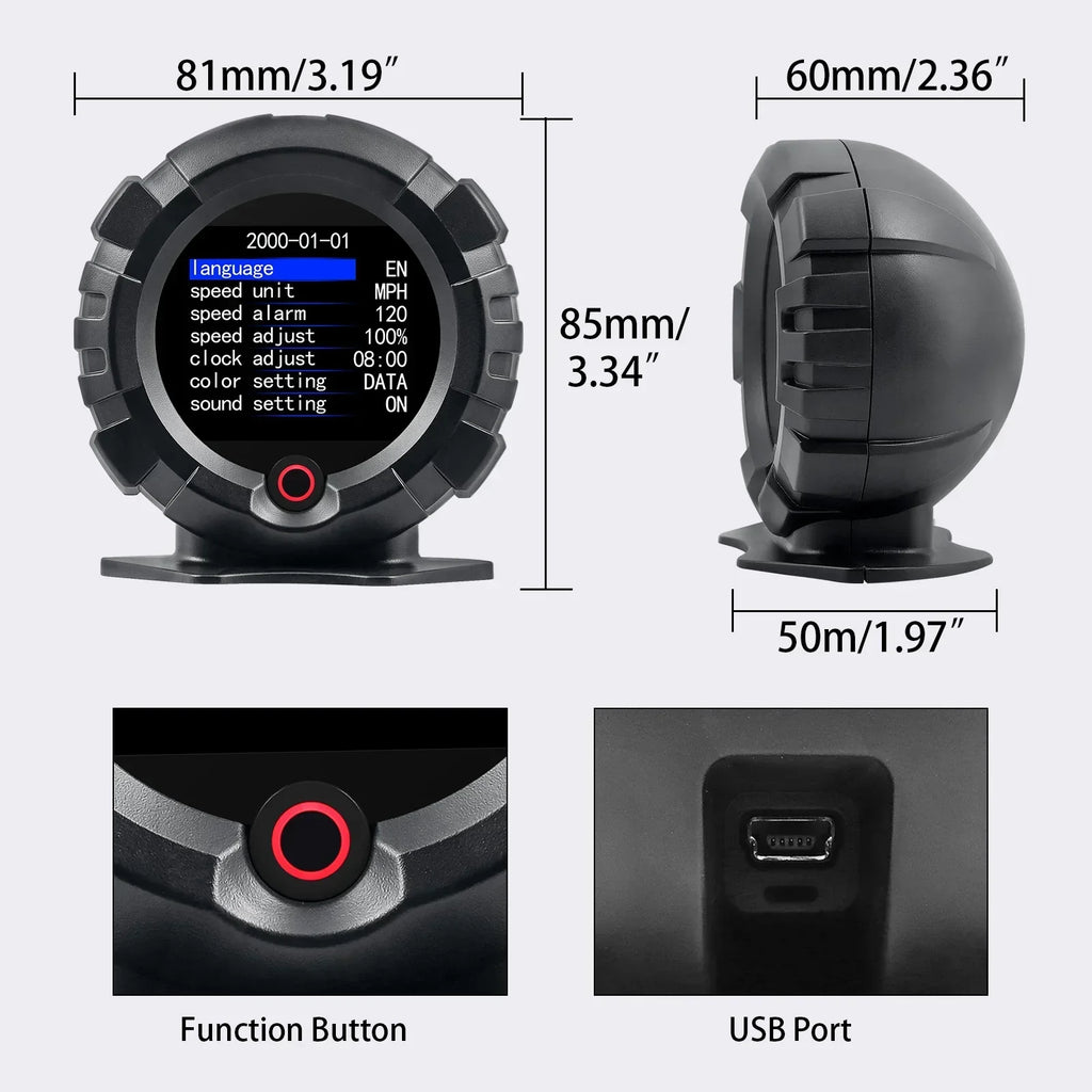 X95 GPS HUD Head Up Display 4x4 Of Road Inclinometer Black