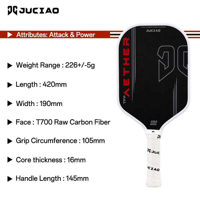 Gen4 Thermoformed T700 Raw Carbon Fiber Pickleball Paddle – 16mm