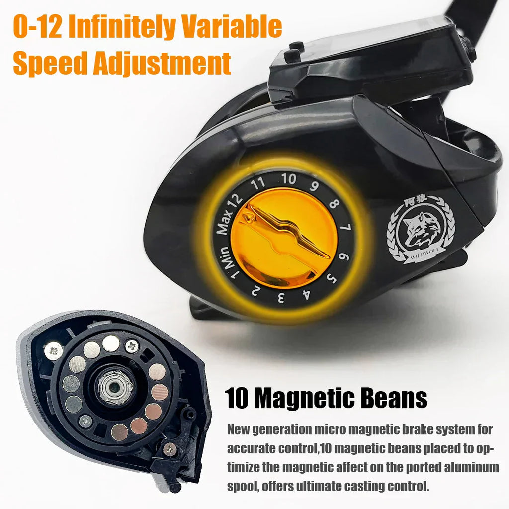 Electronic Baitcasting Reel 10kg Max Drag Alarm Counter Gold