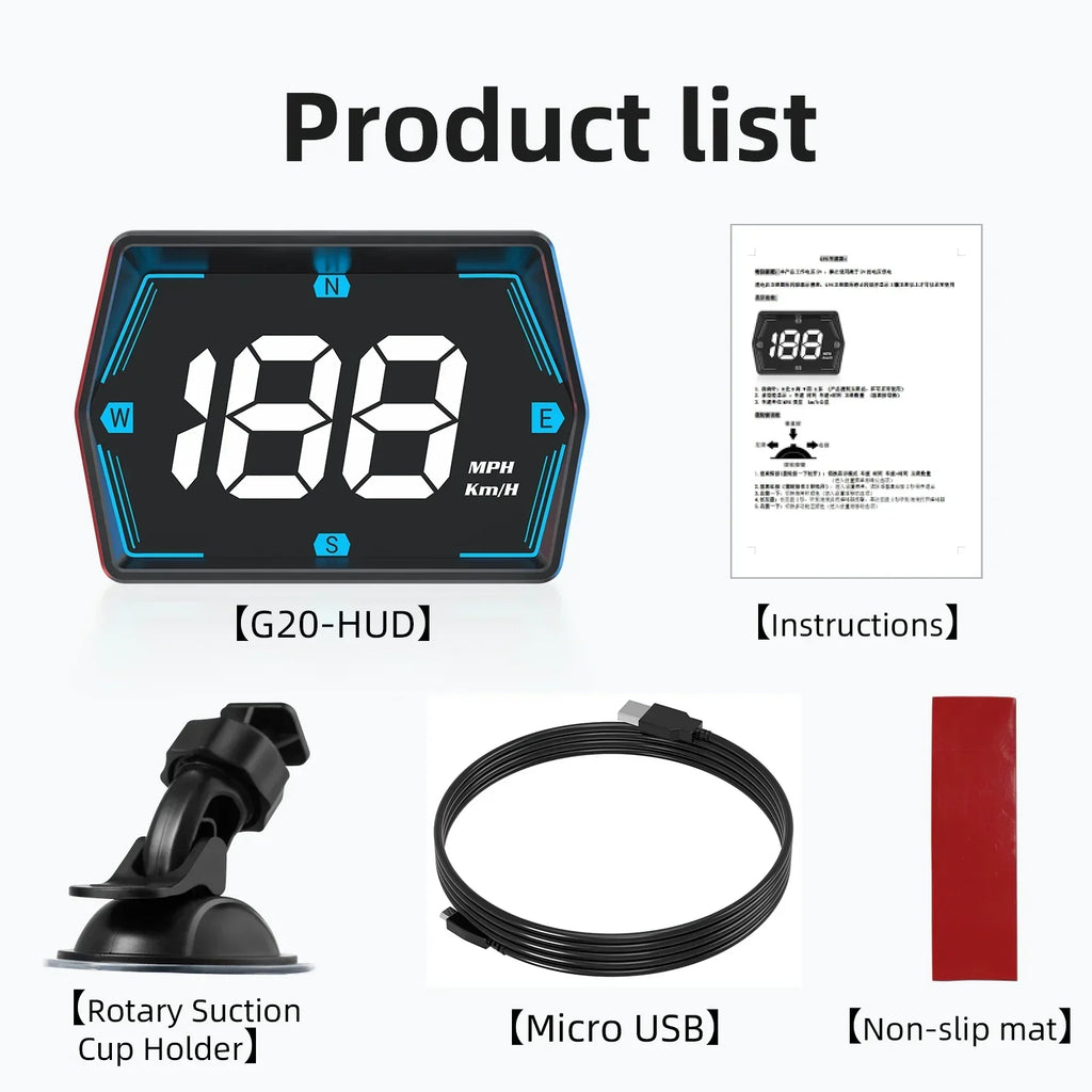 Car Head Up Display GPS Speed Display with Alarm Light Sensor Black