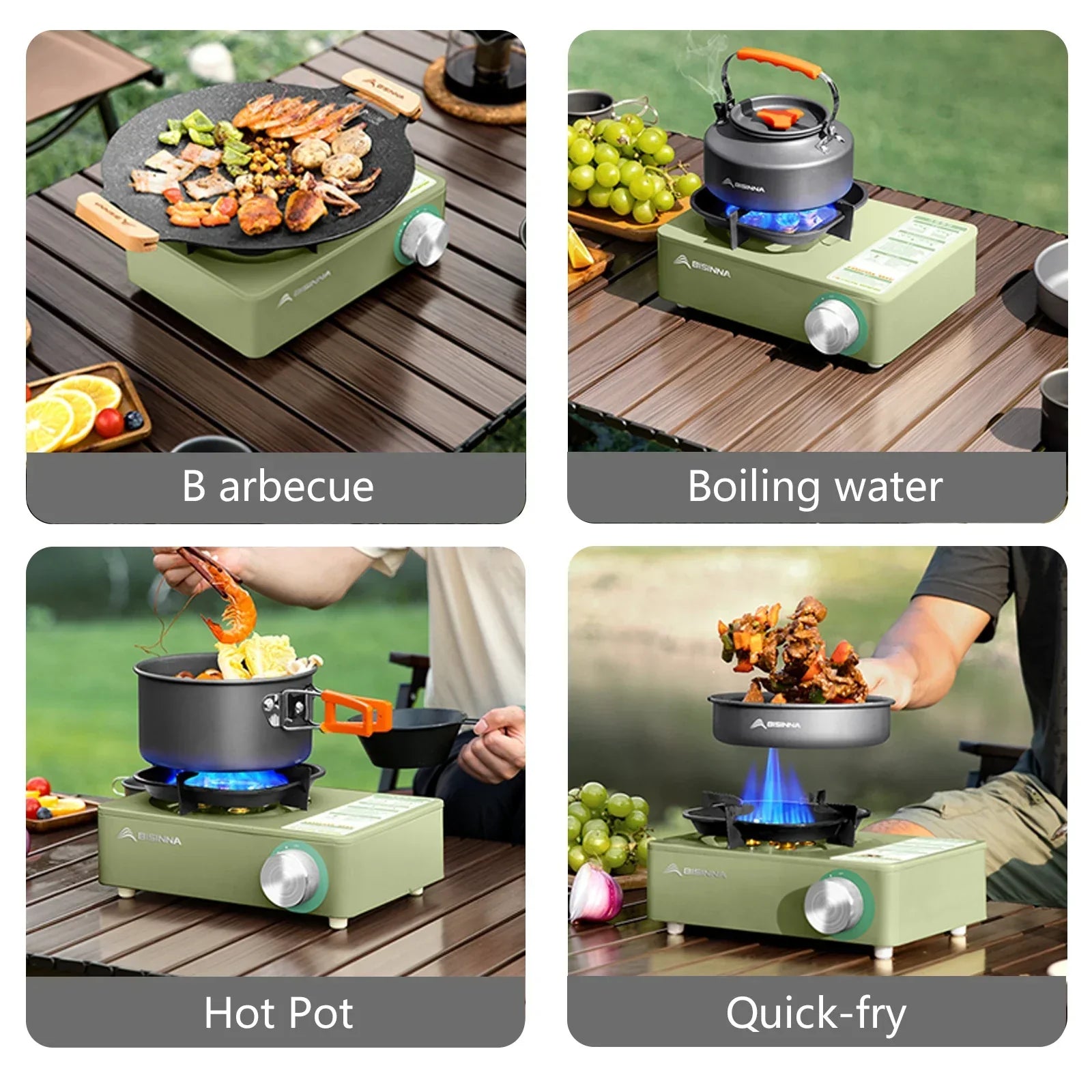 5800W Camping Gas Stove High Firepower Cassette Green