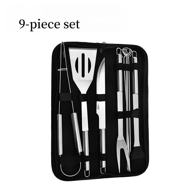 9-Piece Stainless Steel BBQ Grill Tool Set Silver