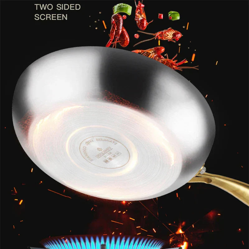 316 Stainless Steel Nonstick Frying Pan 7-Ply Wok Pan Silver