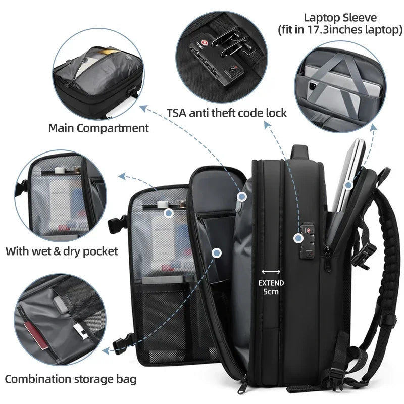 Expandable Laptop Backpack Black