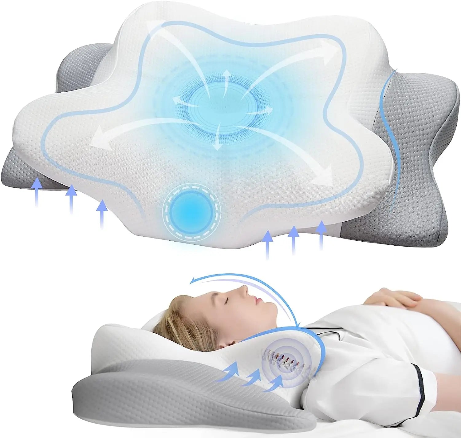 Ergonomic Memory Foam Pillow Orthopedic Neck & Shoulder Support White