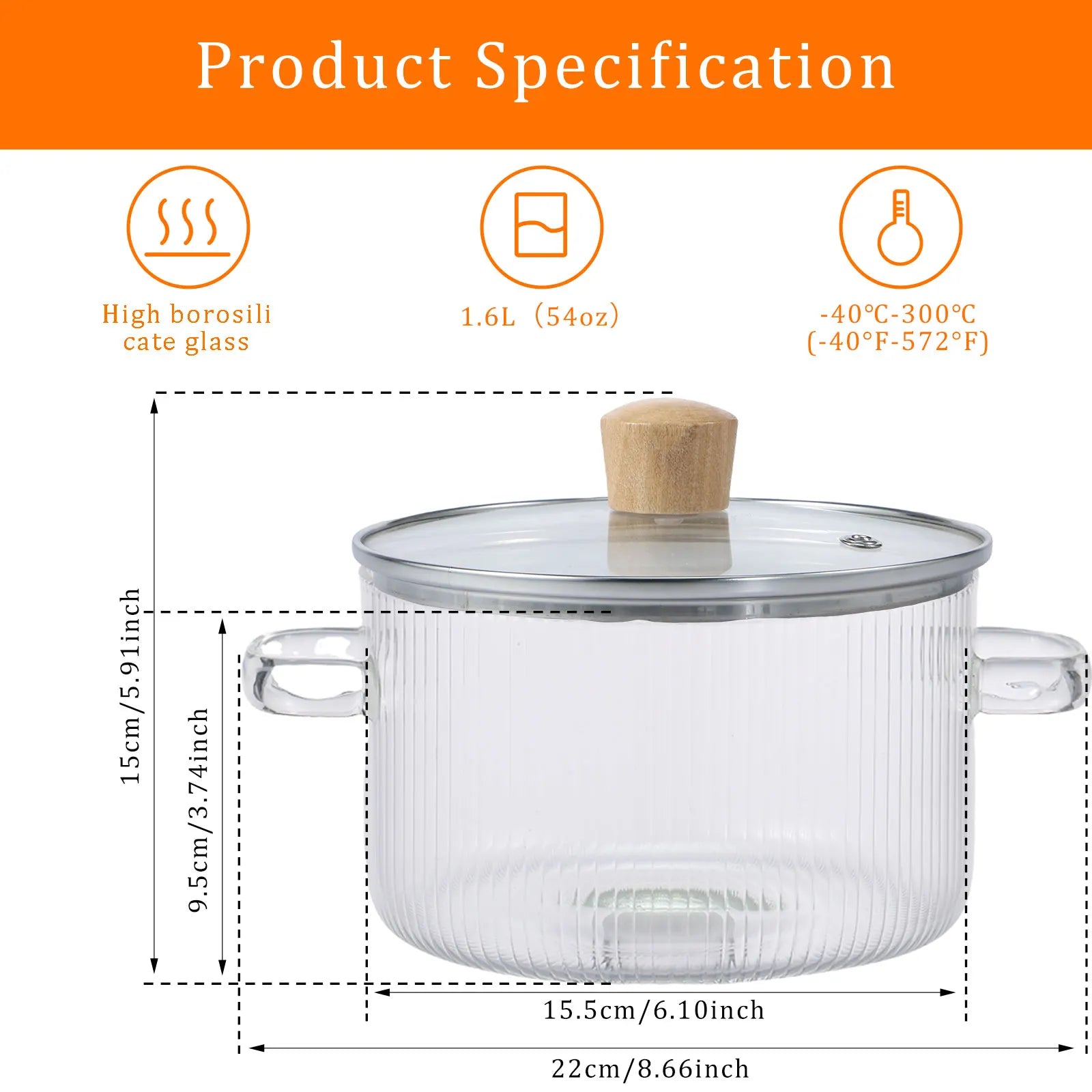1.6L Borosilicate Glass Saucepan with Lid Clear Heat-Resistant Pot