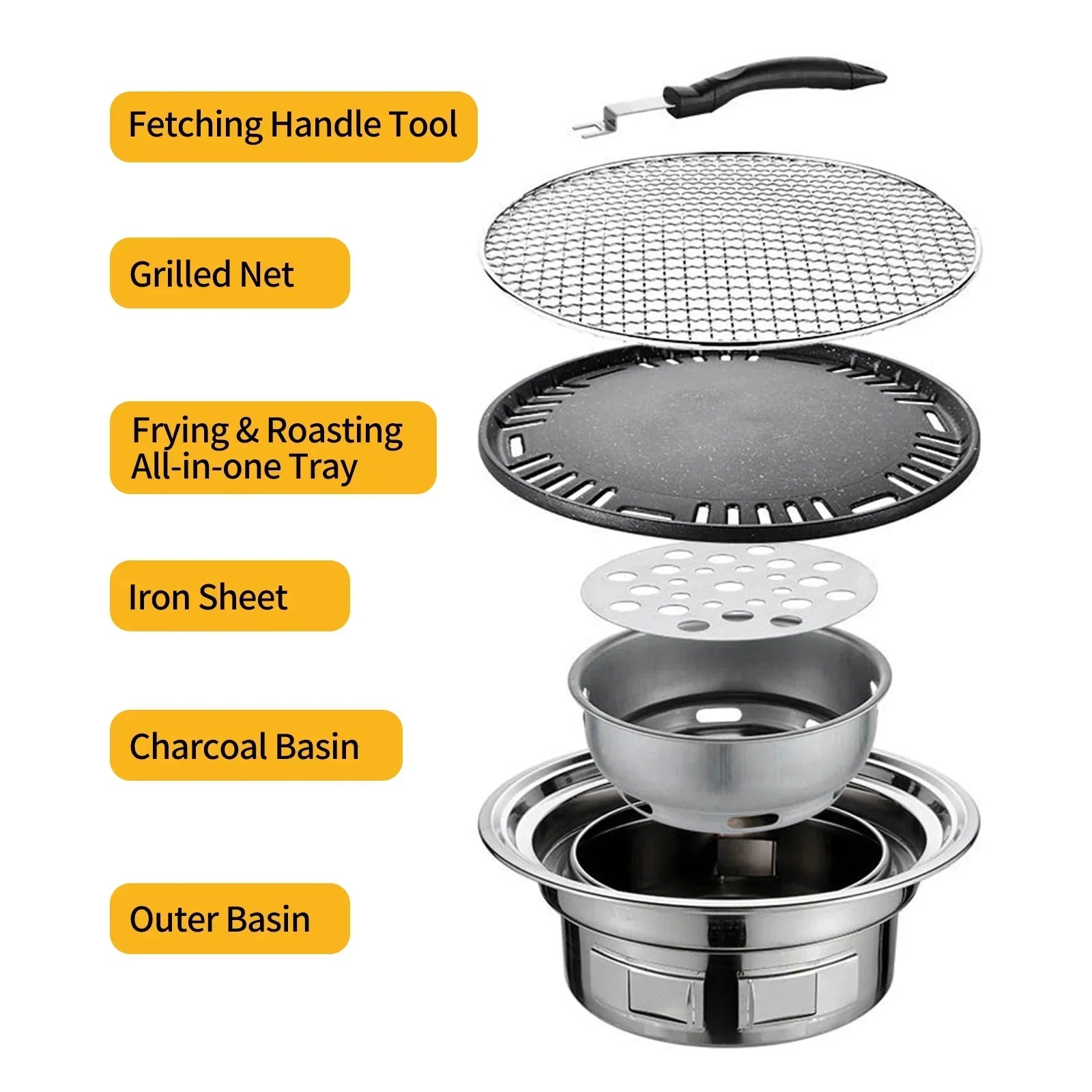 13-Inch Round Charcoal Grill Portable Tabletop BBQ Smoker Silver