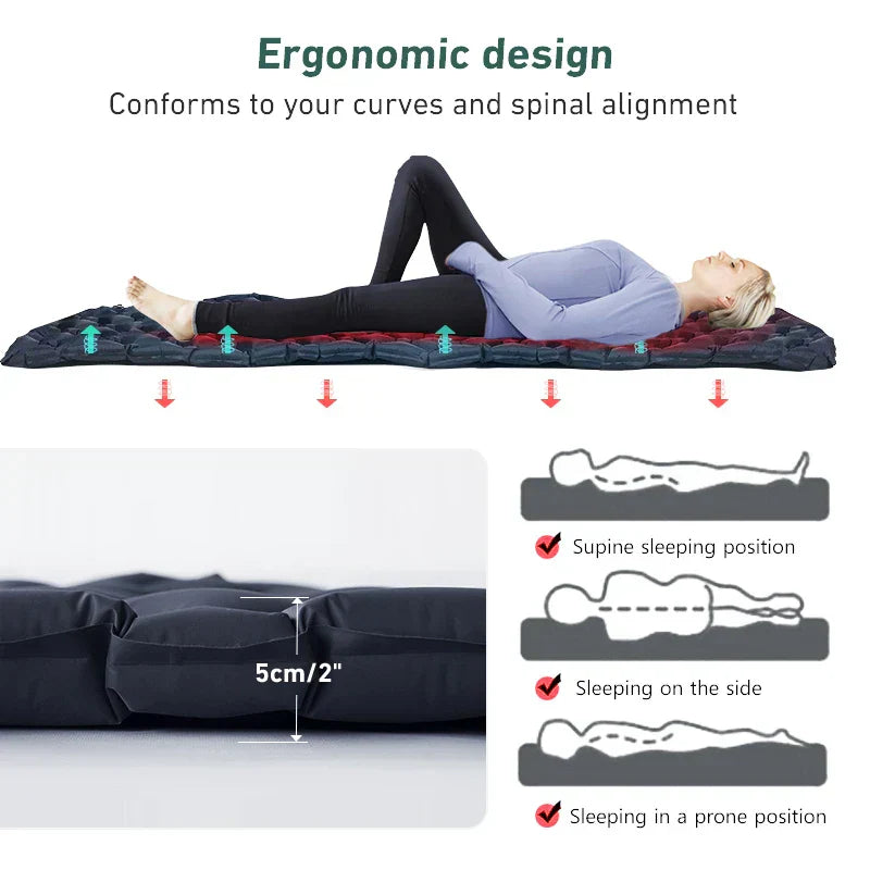 Inflatable Camping Sleeping Pad Nylon Air Mattress Blue